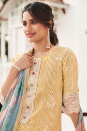 Pure Organdy Block Print Straight Cut Salwar Kameez